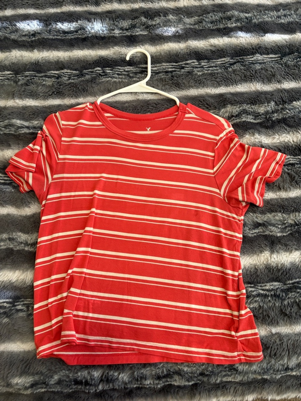 American Eagle Outfitters Red and White Striped Short Sleeve Tee